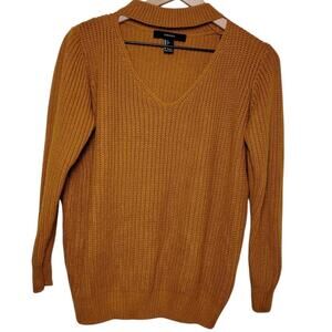 Forever 21 Mustard Knit Keyhole Sweater, L
